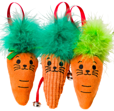 🥕 House of Paws Christmas Carrots Cat Toy Set – 3-Pack Catnip & Feather Toys