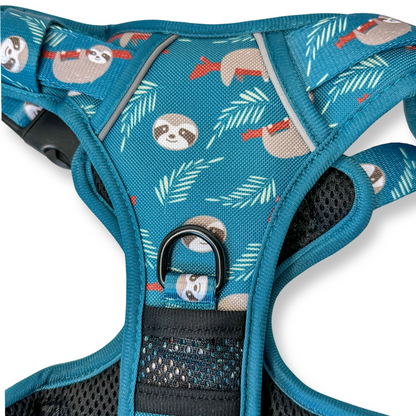 Lazy Sloth No Pull Tactical Dog Harness – Blue Teal Sloth Print, Adjustable, Step-In (Small-XL) 🦥