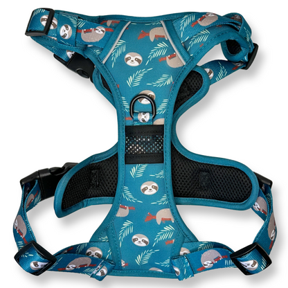 Lazy Sloth No Pull Tactical Dog Harness – Blue Teal Sloth Print, Adjustable, Step-In (Small-XL) 🦥