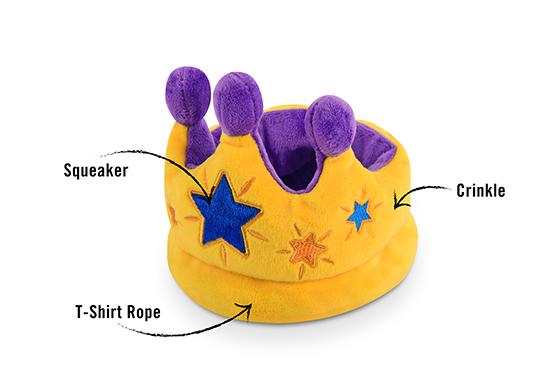 Toy crown with labeled features on a white background